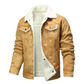 Mens Suede Winter Coat with Fleece Lining and Dual Zipper Button Closure