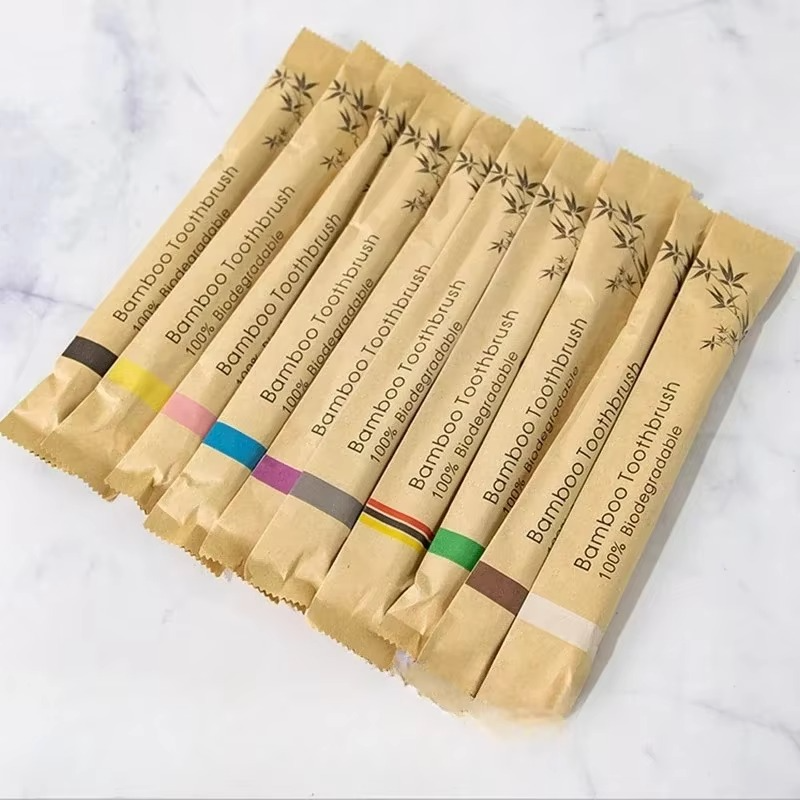 Bamboo Toothbrush Set with Soft Nylon Bristles and Naturally Antibacterial Handle, 10 Pack