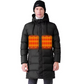 Heated Down Coat with Built-In Warming Panels and Attached Hood, Extended Length
