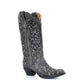 Sequined Retro Embroidered Long Boots with Pointed Toe and Color Block Heel