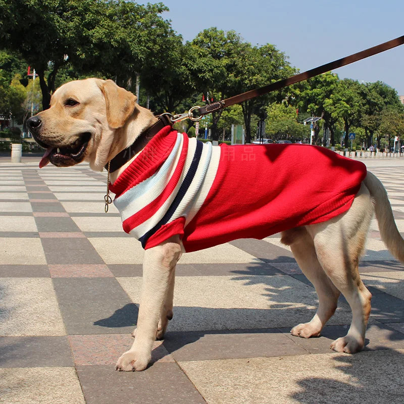 Large Dog Christmas Sweater with Striped Knit Pattern and Seasonal Design