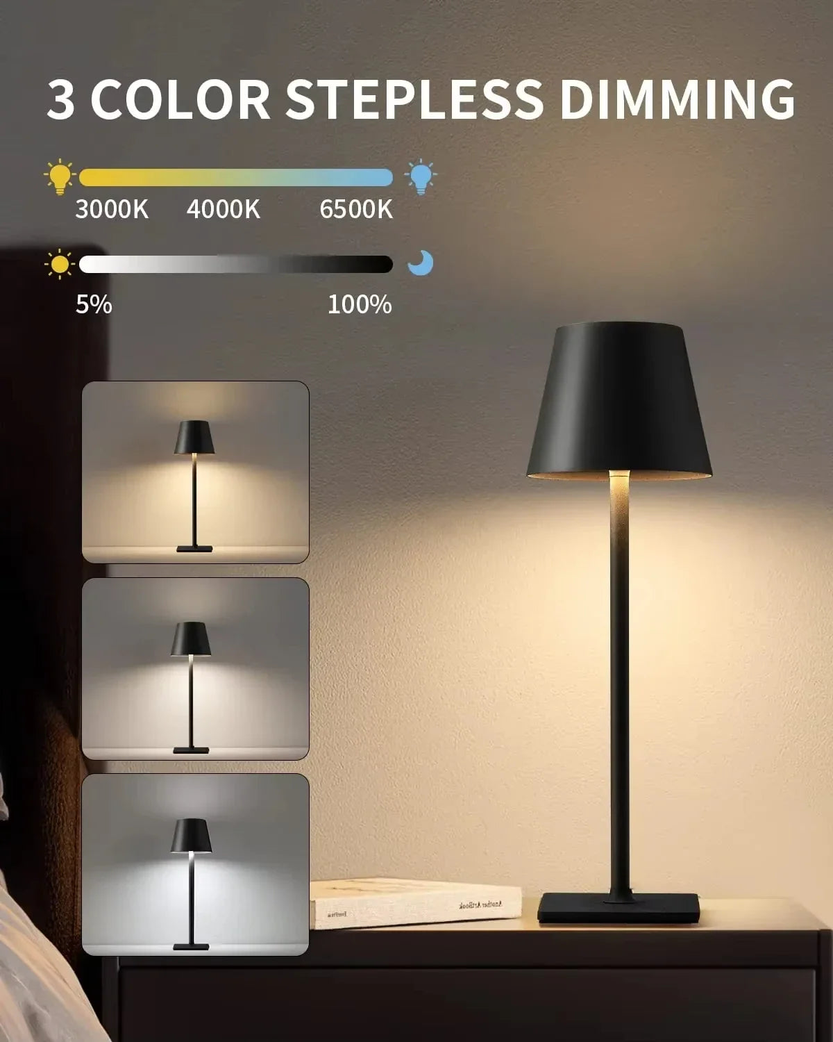 Touch Control LED Desk Lamp with 3 Color Modes and Adjustable Brightness, USB Powered