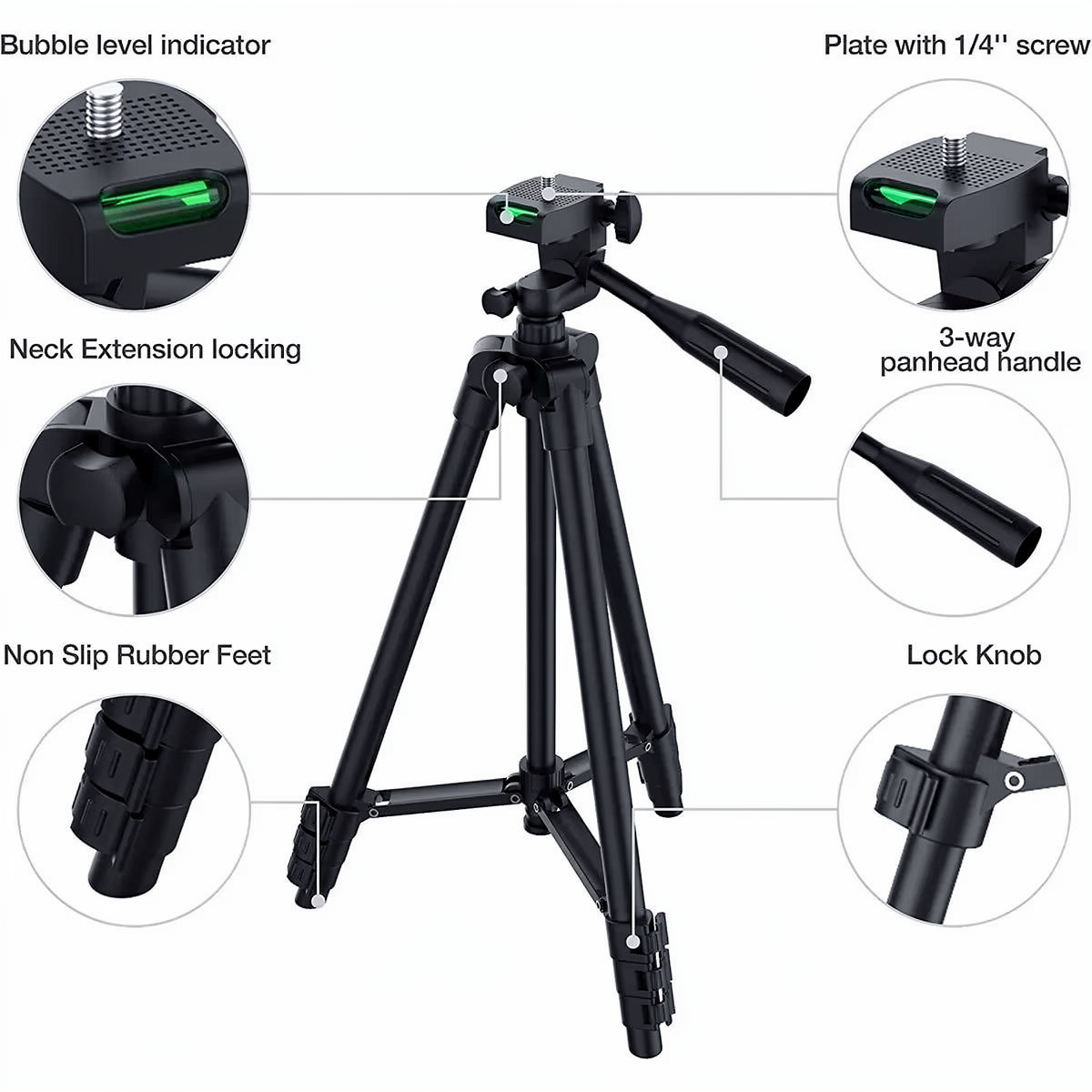 Expandable Camera Tripod with Wireless Remote and Adjustable Phone Holder, 20-55in