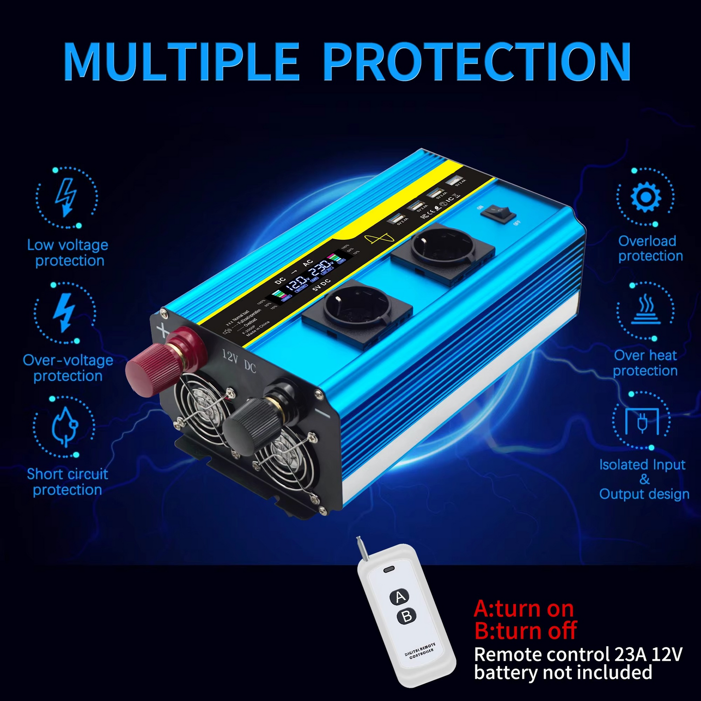 Pure Sine Wave Power Inverter 4000W with Dual Voltage Input and Switchable AC Output
