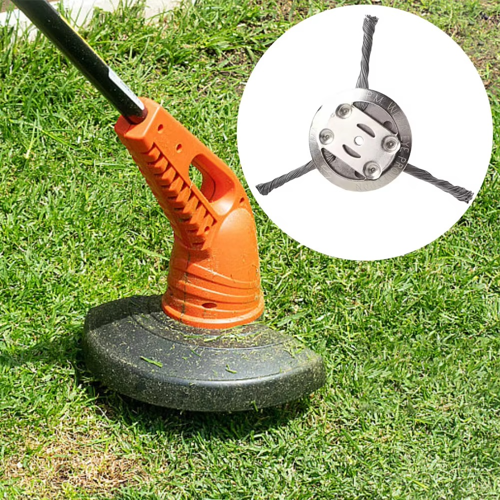 Wire Brush Trimmer Head with Steel Construction for Moss and Rust Removal