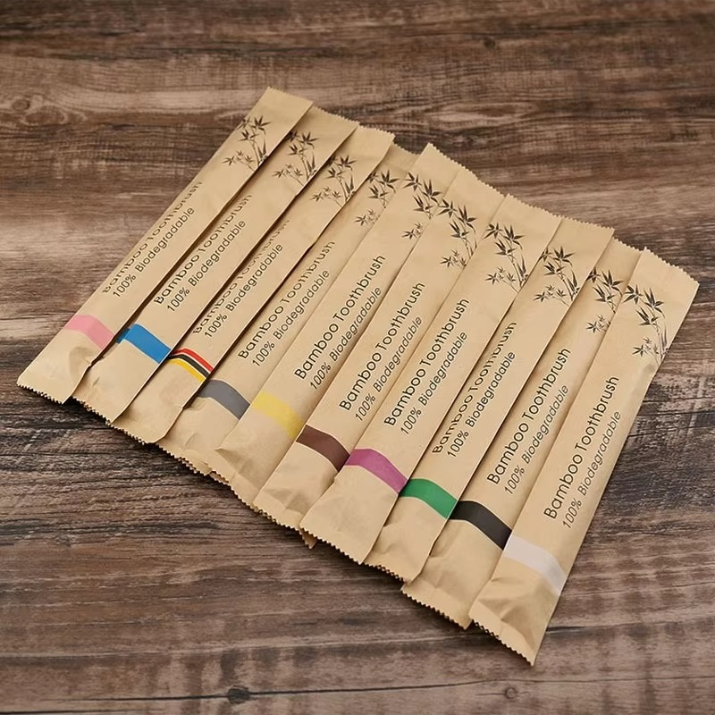 Bamboo Toothbrush Set with Soft Nylon Bristles and Naturally Antibacterial Handle, 10 Pack