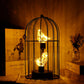 Warm White Fairy Light Birdcage Lamp with Metal Frame and Bird Accent