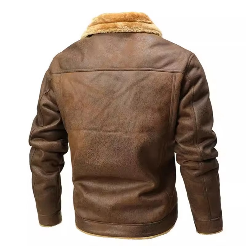 Mens Suede Winter Coat with Fleece Lining and Dual Zipper Button Closure