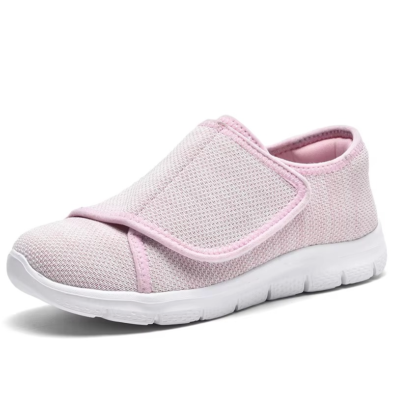 Women's Wide Fit Walking Shoes with Adjustable Strap and Breathable Mesh