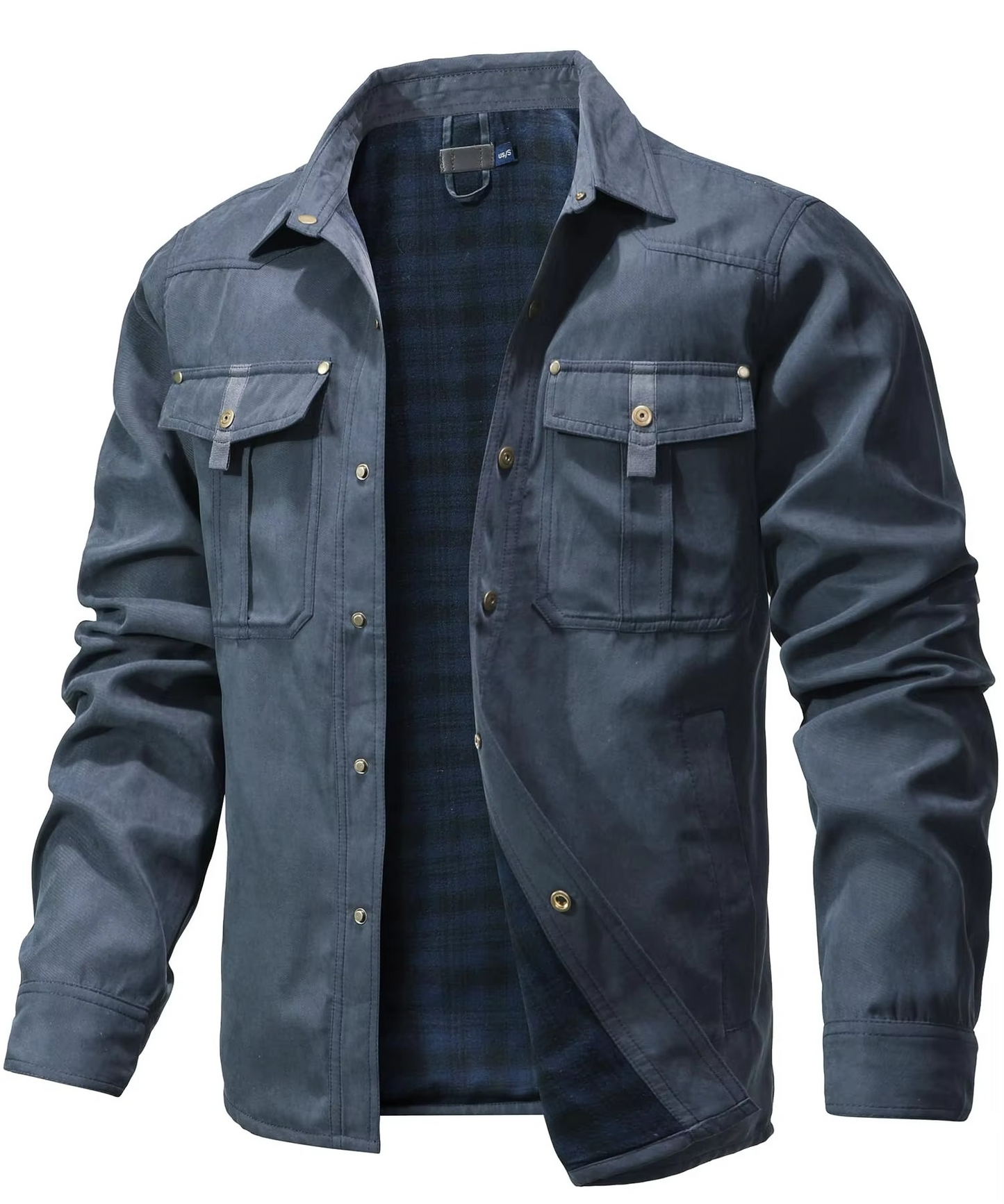 Snap Button Overshirt with Flannel Lining and Western Yoke Design