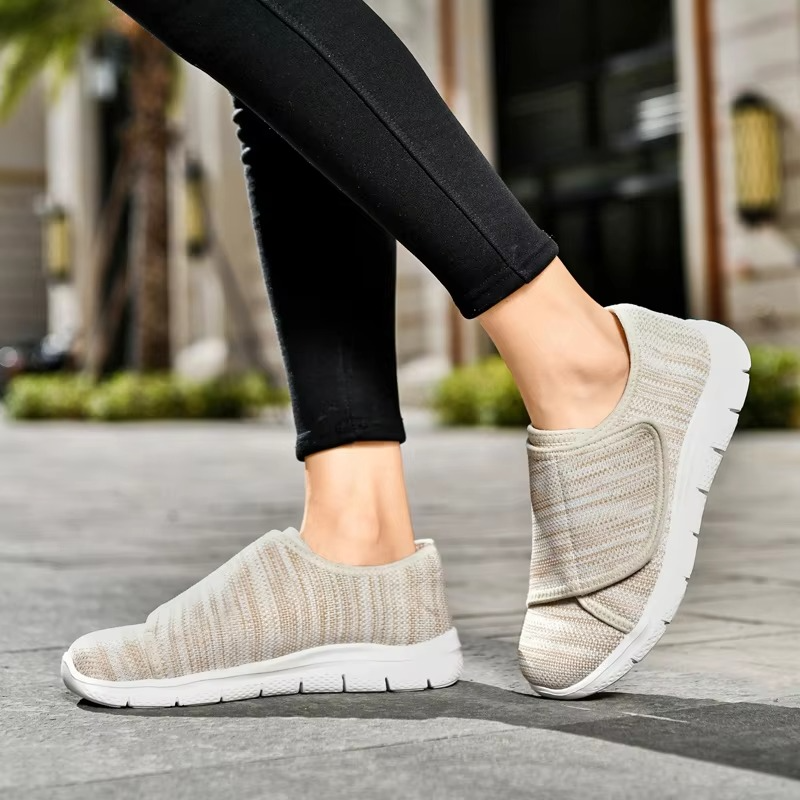 Women's Wide Fit Walking Shoes with Adjustable Strap and Breathable Mesh