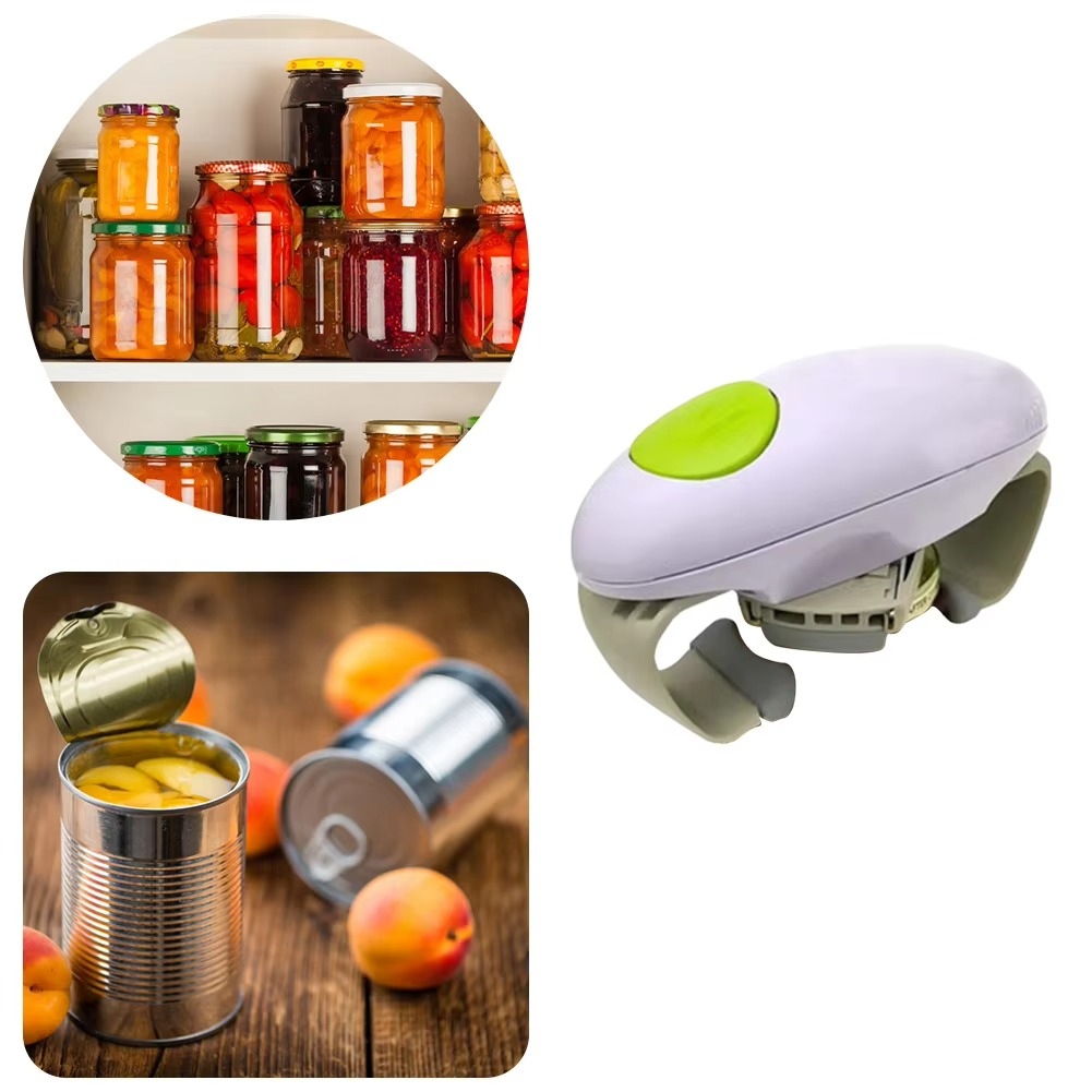 Battery Powered Jar and Can Opener with One Button Operation