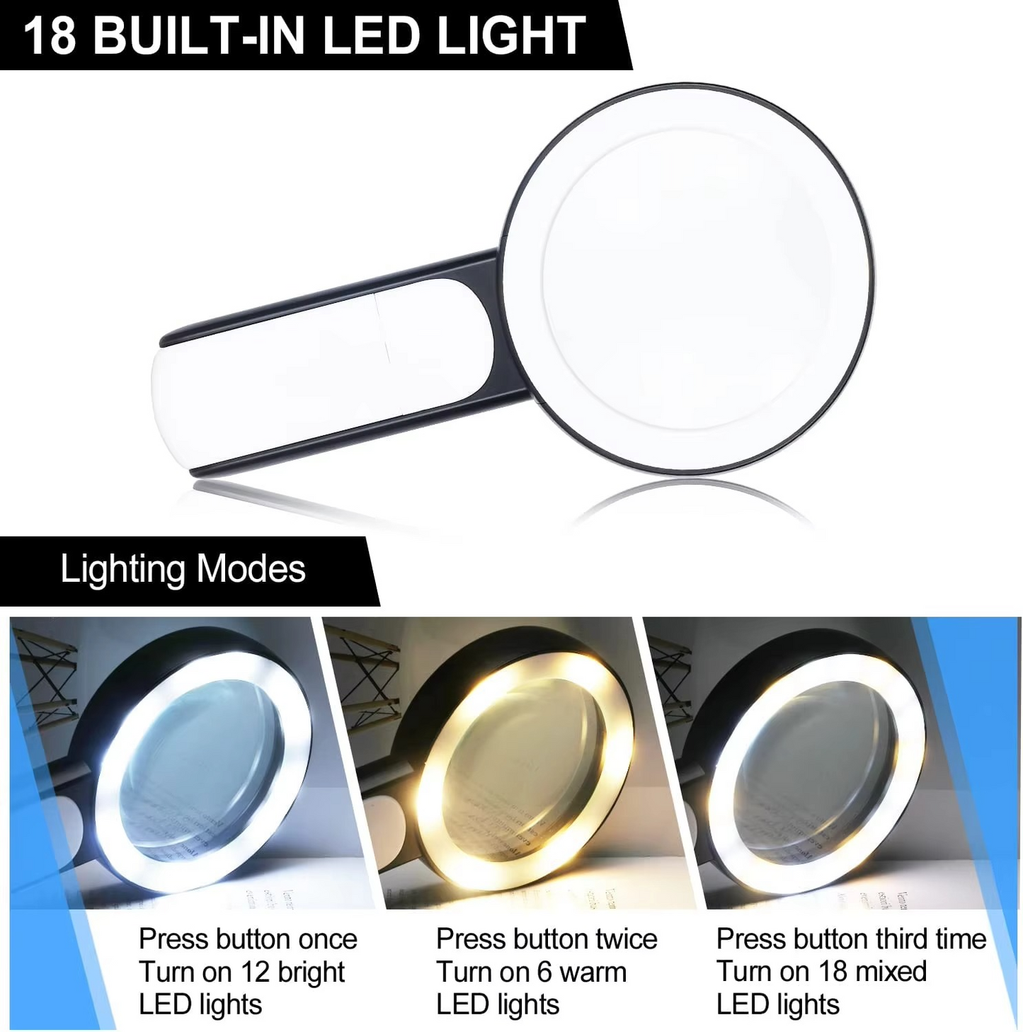 Powerful 30x Handheld Magnifying Glass with LED Lights for Seniors