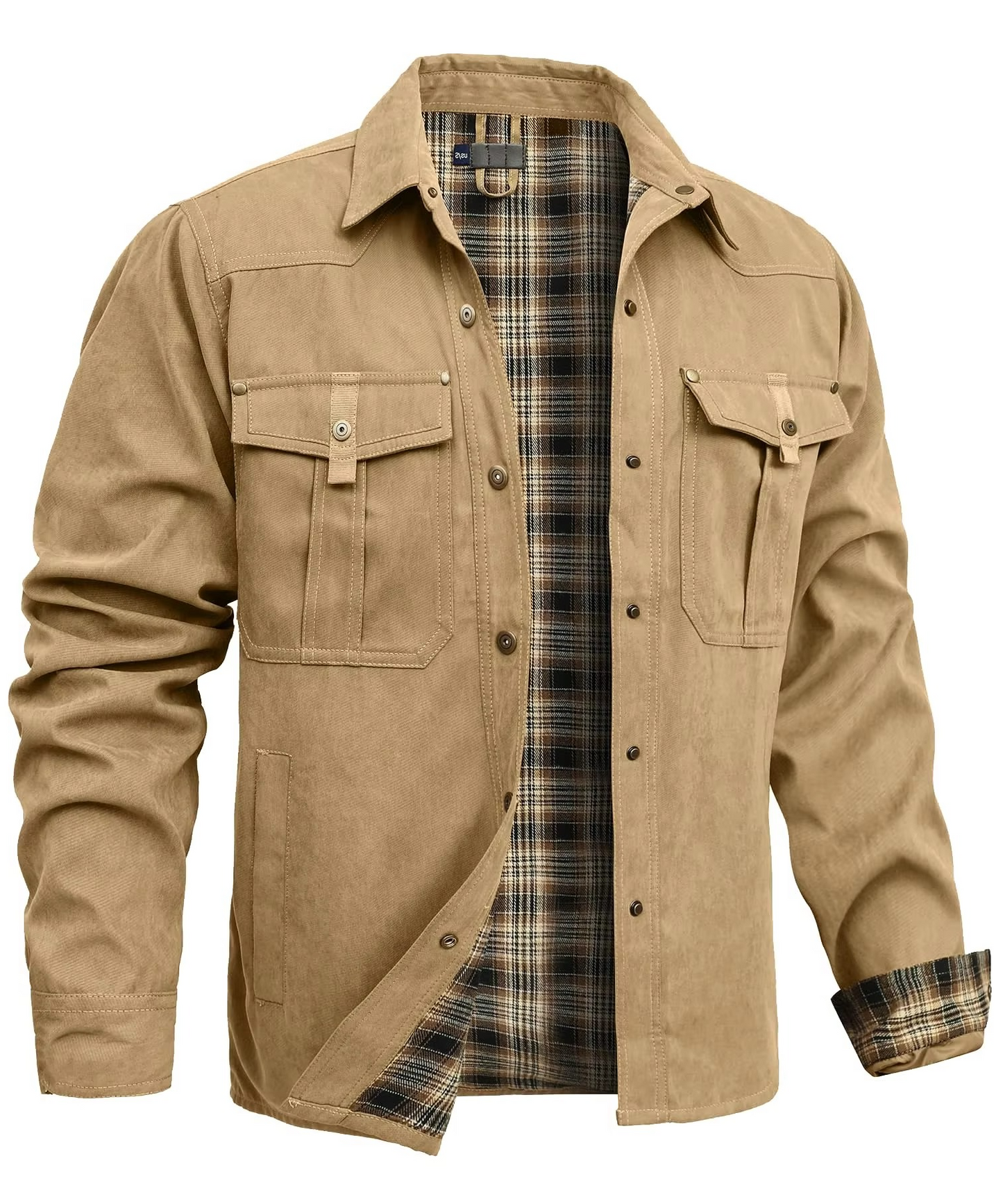Snap Button Overshirt with Flannel Lining and Western Yoke Design
