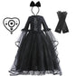 Girls Evil Queen Cosplay Dress with Lace Ruffle Details and Mid Calf Length, Ages 4-6