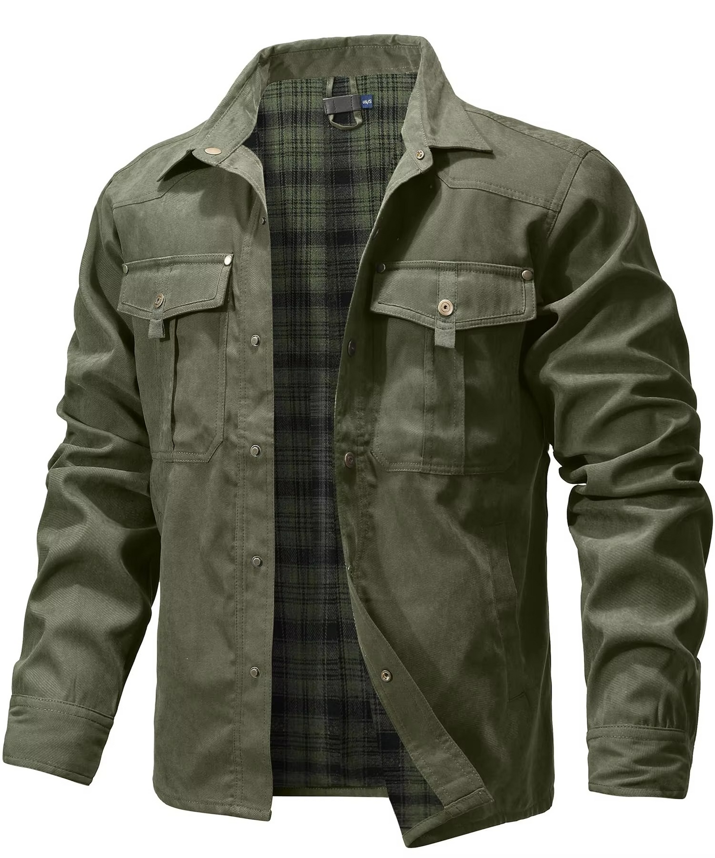 Snap Button Overshirt with Flannel Lining and Western Yoke Design