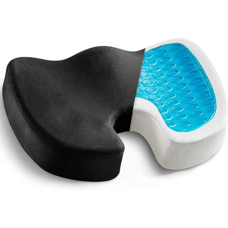 Seat Cushion with Gel Layer and Memory Foam, Coccyx Cutout Design