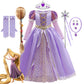 Girls Ball Gown Dress with Puff Sleeves and Applique Detailing, Mid Calf Length