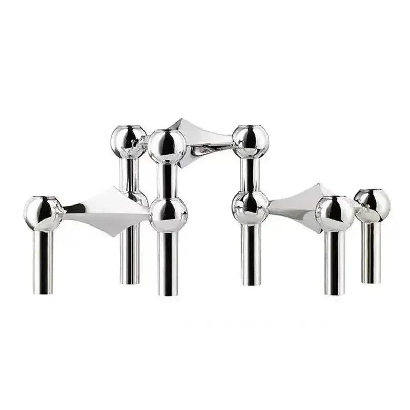 Modern Molecular Metal Candle Holder, Nordic Inspired Silver Centerpiece for Elegant Interiors