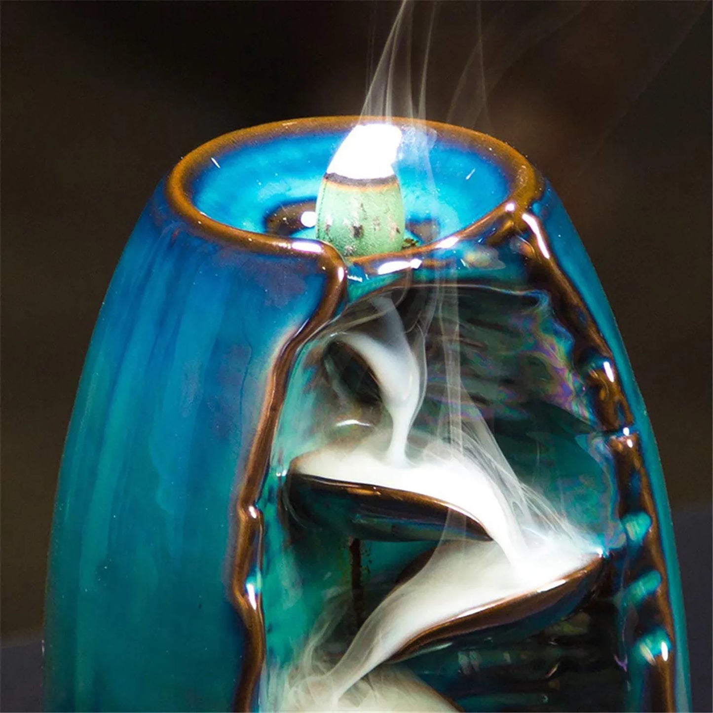 Ceramic Backflow Incense Burner with Smoke Waterfall Effect and 50 Cones