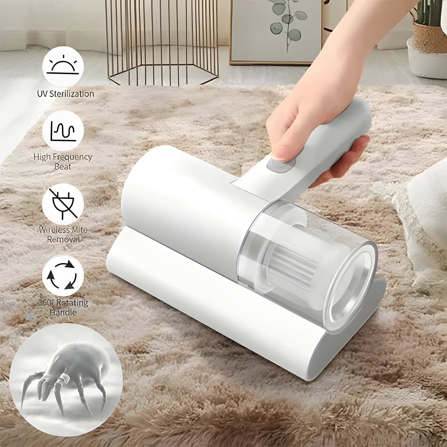 Handheld Mattress Vacuum with High Frequency Vibration and Multi Stage Filtration