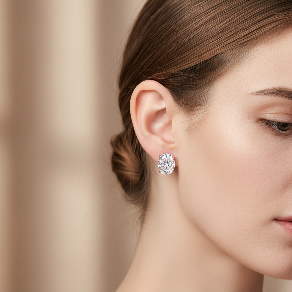 Oval Moissanite Stud Earrings with D Color VVS1 Clarity and 925 Sterling Silver, 0.5-5ct