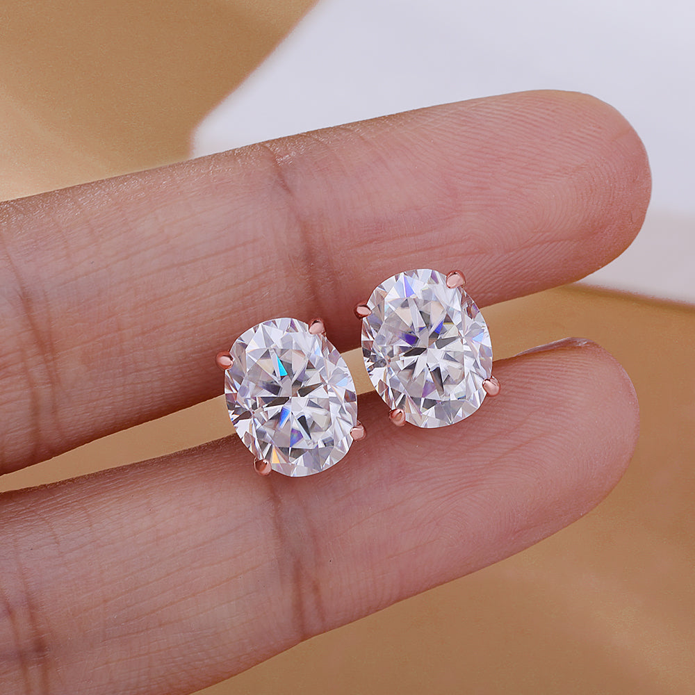 Oval Moissanite Stud Earrings with D Color VVS1 Clarity and 925 Sterling Silver, 0.5-5ct