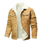 Mens Suede Winter Coat with Fleece Lining and Dual Zipper Button Closure