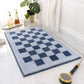 Checkered Microfiber Bath Mat with Black and White Pattern, Machine Washable