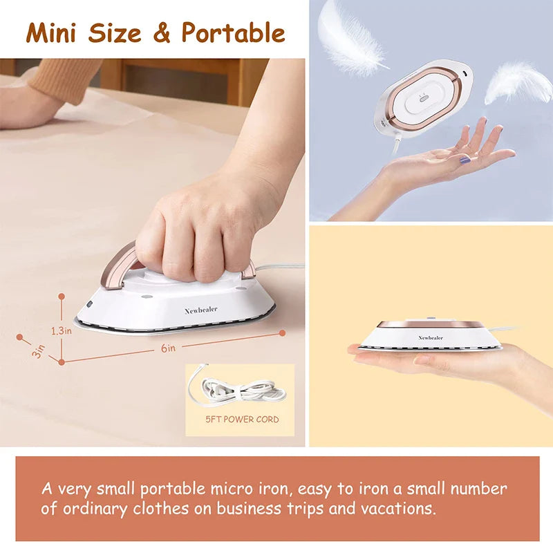 Compact Travel Iron with Foldable Handle and Rapid Heating Plate