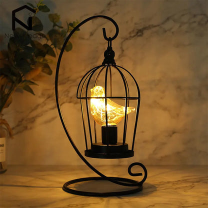 Warm White Fairy Light Birdcage Lamp with Metal Frame and Bird  Accent
