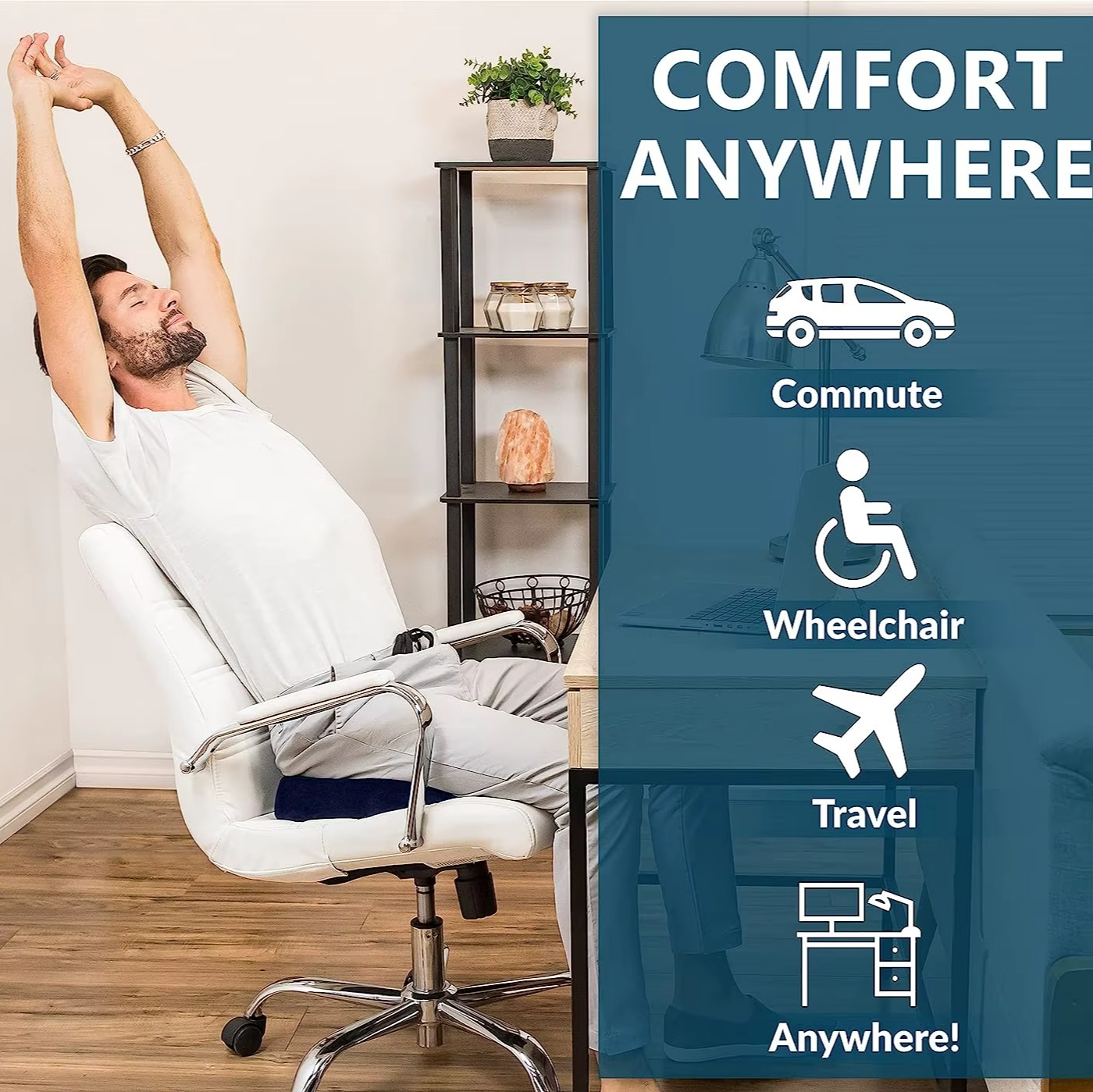 Seat Cushion with Gel Layer and Memory Foam, Coccyx Cutout Design