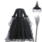 Girls Evil Queen Cosplay Dress with Lace Ruffle Details and Mid Calf Length, Ages 4-6