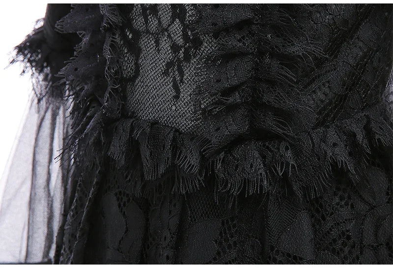 Girls Evil Queen Cosplay Dress with Lace Ruffle Details and Mid Calf Length, Ages 4-6