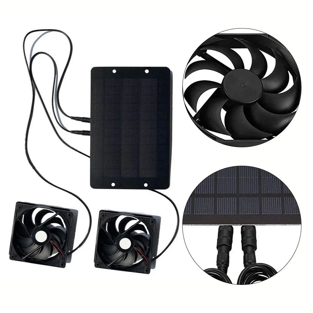Solar-Powered Dual Exhaust Fans with 10W Panel and Metal Weather Cover