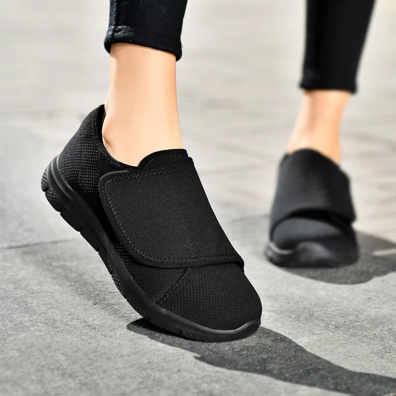 Women's Wide Fit Walking Shoes with Adjustable Strap and Breathable Mesh