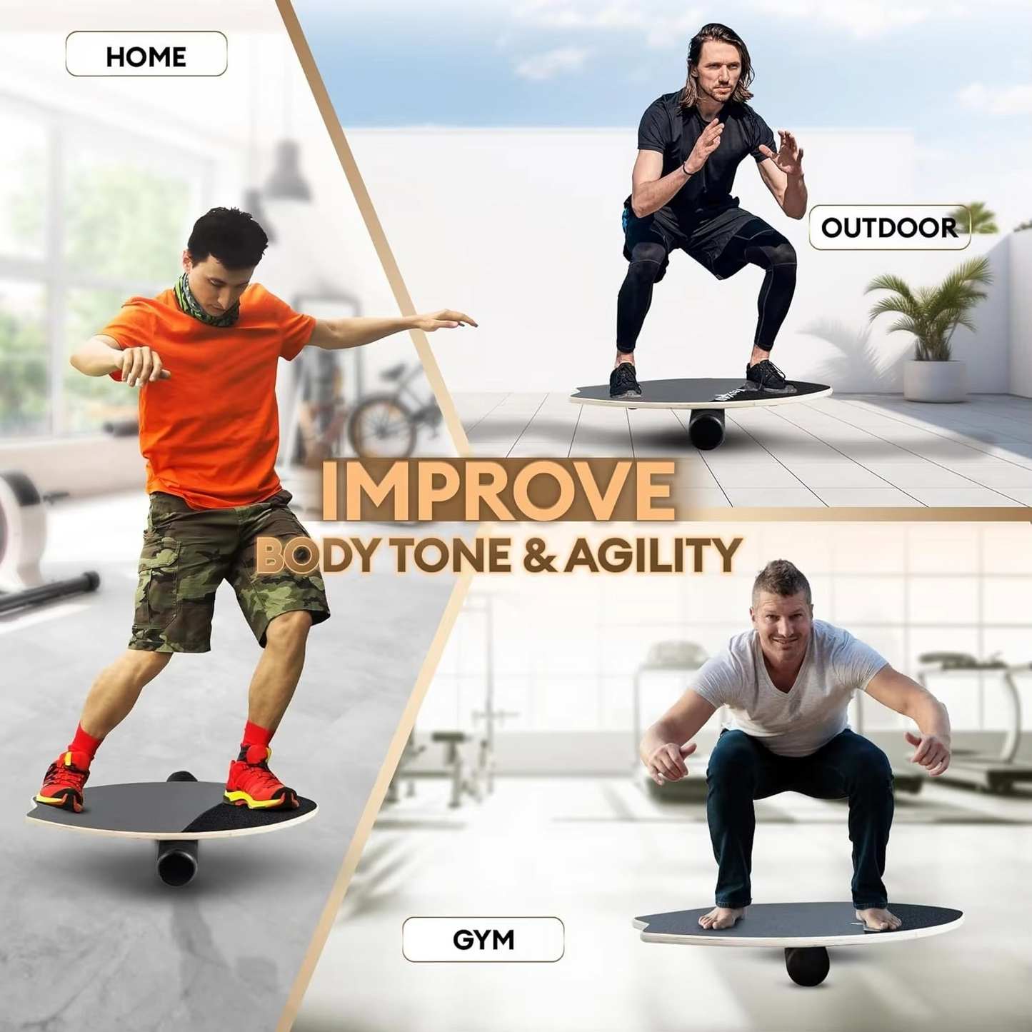 Balance Training Board with Roller and Ball Bases, 9 Adjustable Difficulty Levels