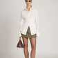 Draped Waist Shirt with Featherlight Fluid Fabric and Tailored Shape, Long Sleeve