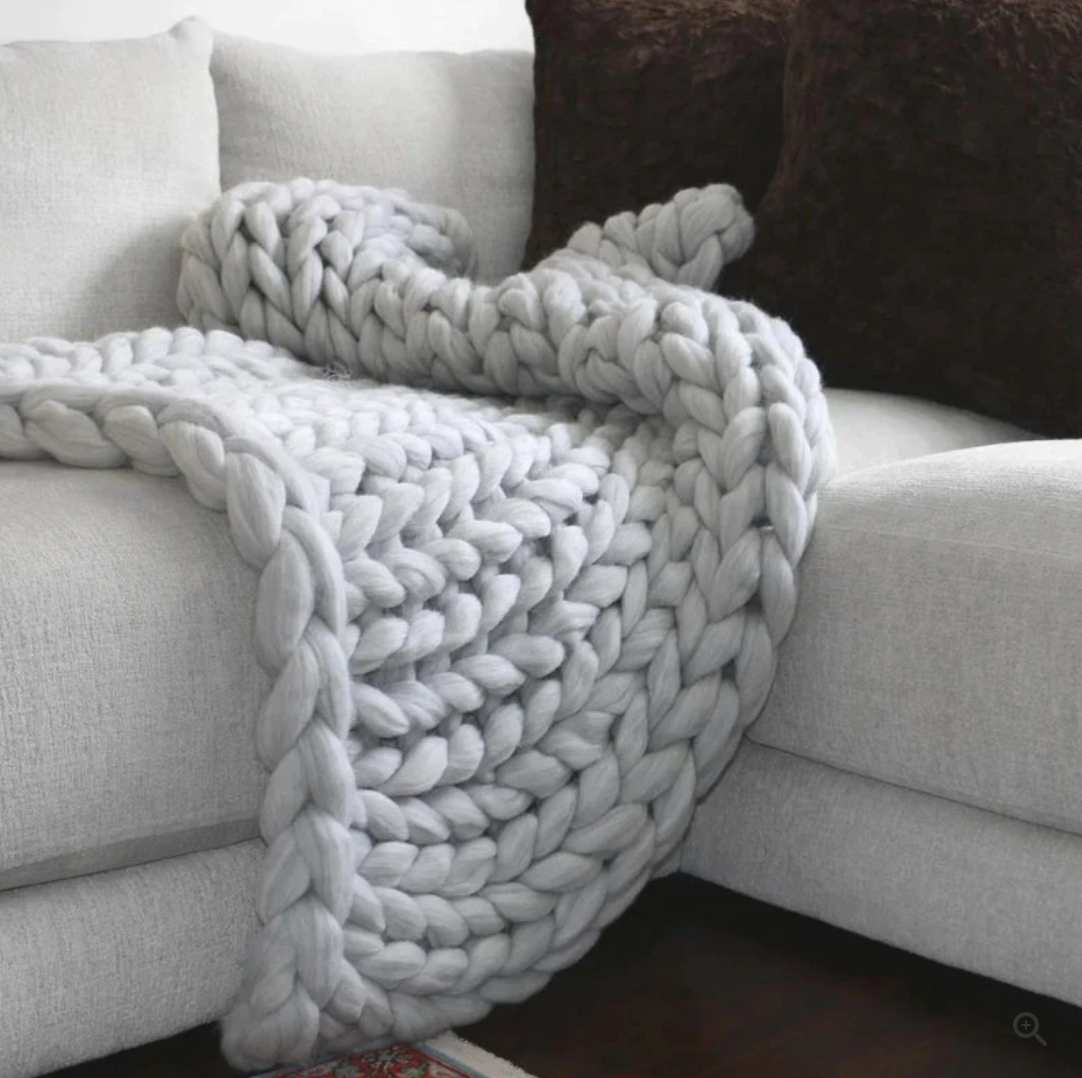 Knitted Throw Blanket with Natural Fibers and Hand-Textured Design, All-Season Use
