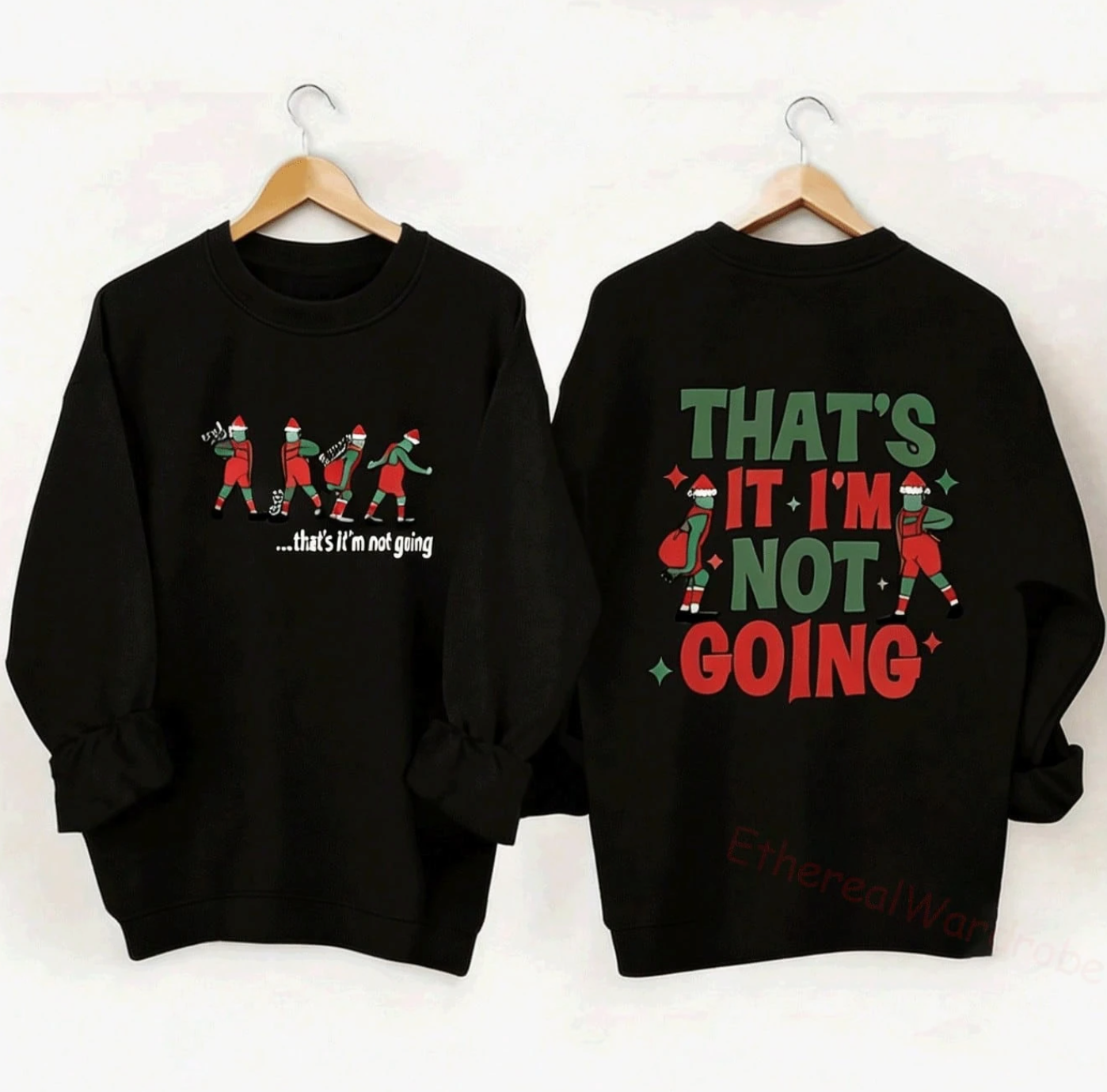 Festive Pullover for Women with Round Neckline and Long Sleeves, Black Holiday Pattern