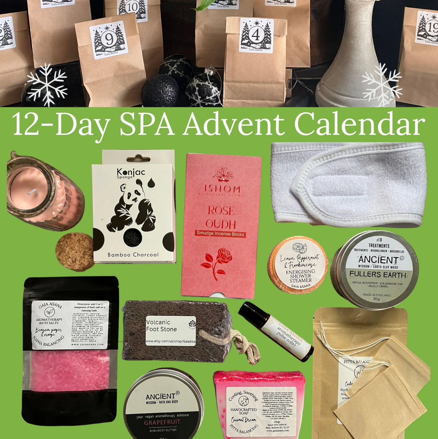 12 Day Spa Advent Calendar with Bath Salts and Soy Candle, Soap Mask