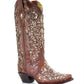 Sequined Retro Embroidered Long Boots with Pointed Toe and Color Block Heel