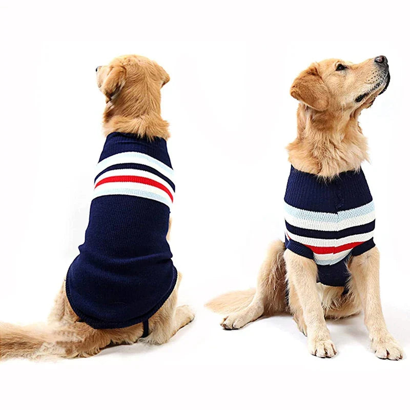 Large Dog Christmas Sweater with Striped Knit Pattern and Seasonal Design