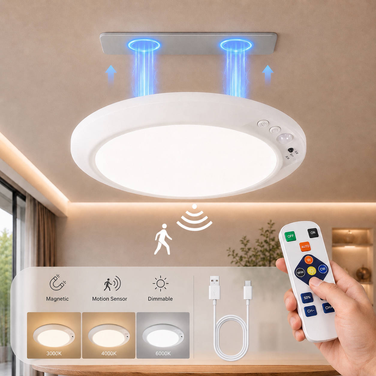Wireless Magnetic Motion Sensor Light, Infrared LED Light for Hallways, Entryways, Closets and Balconies