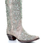Sequined Retro Embroidered Long Boots with Pointed Toe and Color Block Heel