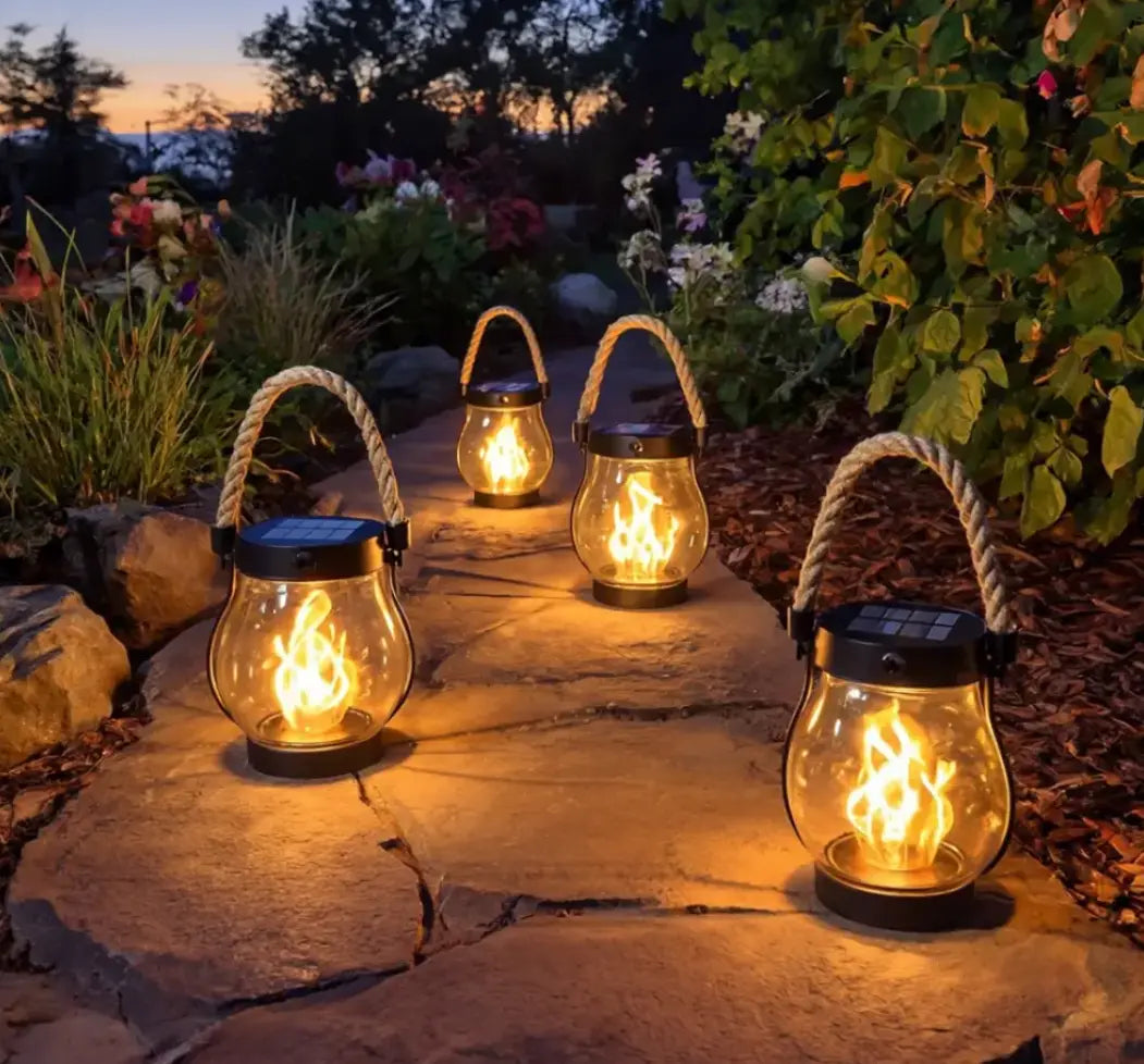 Solar Flame Lantern with Flickering Light Effect and Auto Dusk Sensor, 12-Hour Runtime