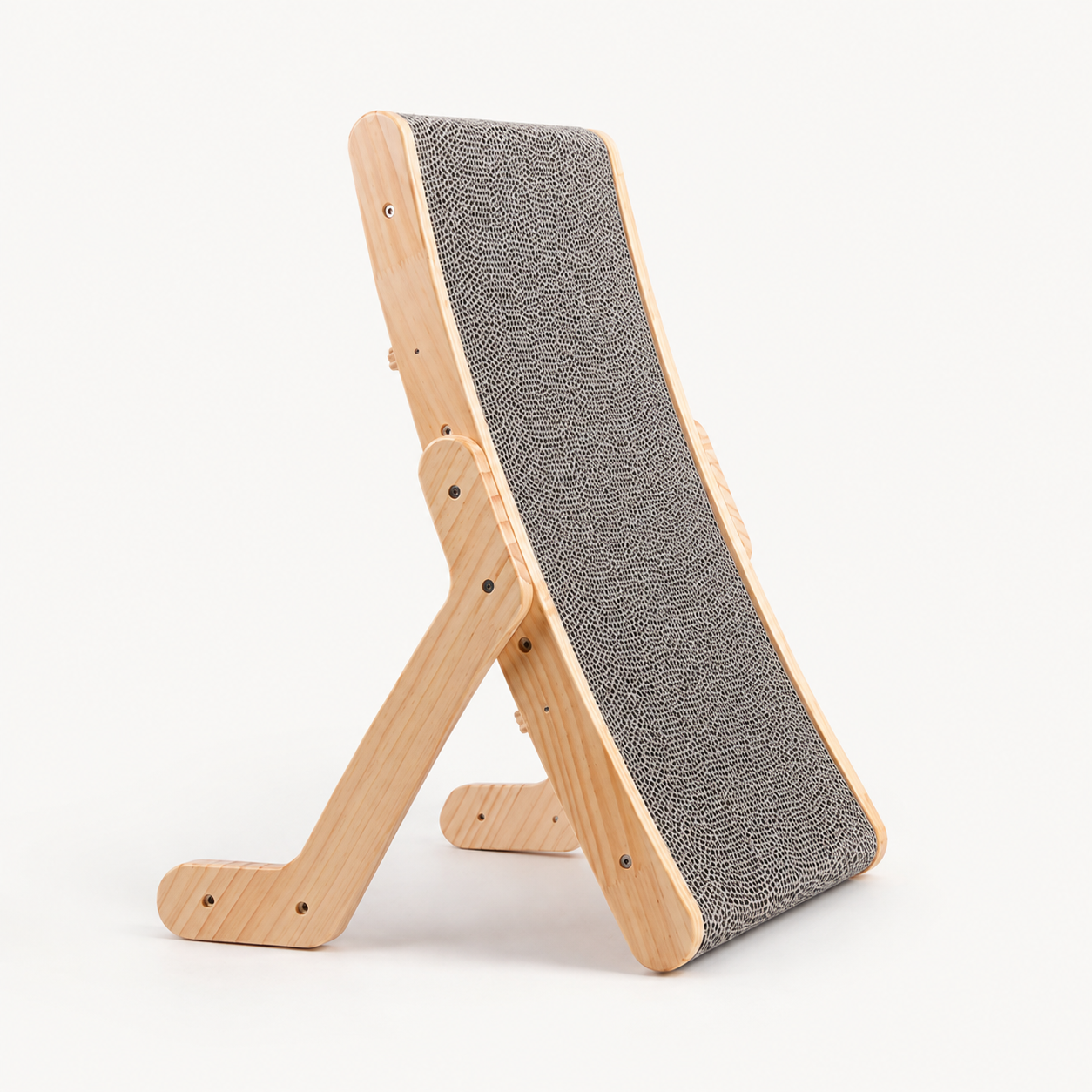 Curved Wood Cat Scratcher with Textured Surface and Slope Design