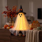 Battery Powered Ghost Decoration with Sparkly Tulle and Witch Hat, 23 Inches
