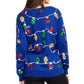 Womens Blue Christmas Lights Sweater with Colorful Bulb Design for Holiday Parties