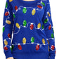 Womens Blue Christmas Lights Sweater with Colorful Bulb Design for Holiday Parties
